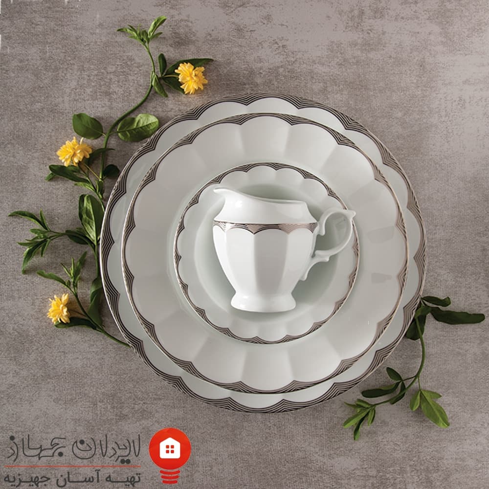 سرویس چینی ایساتیس پلاتینی نئوکلاسیک 103 پارچه 12 نفره — تصویر ۴