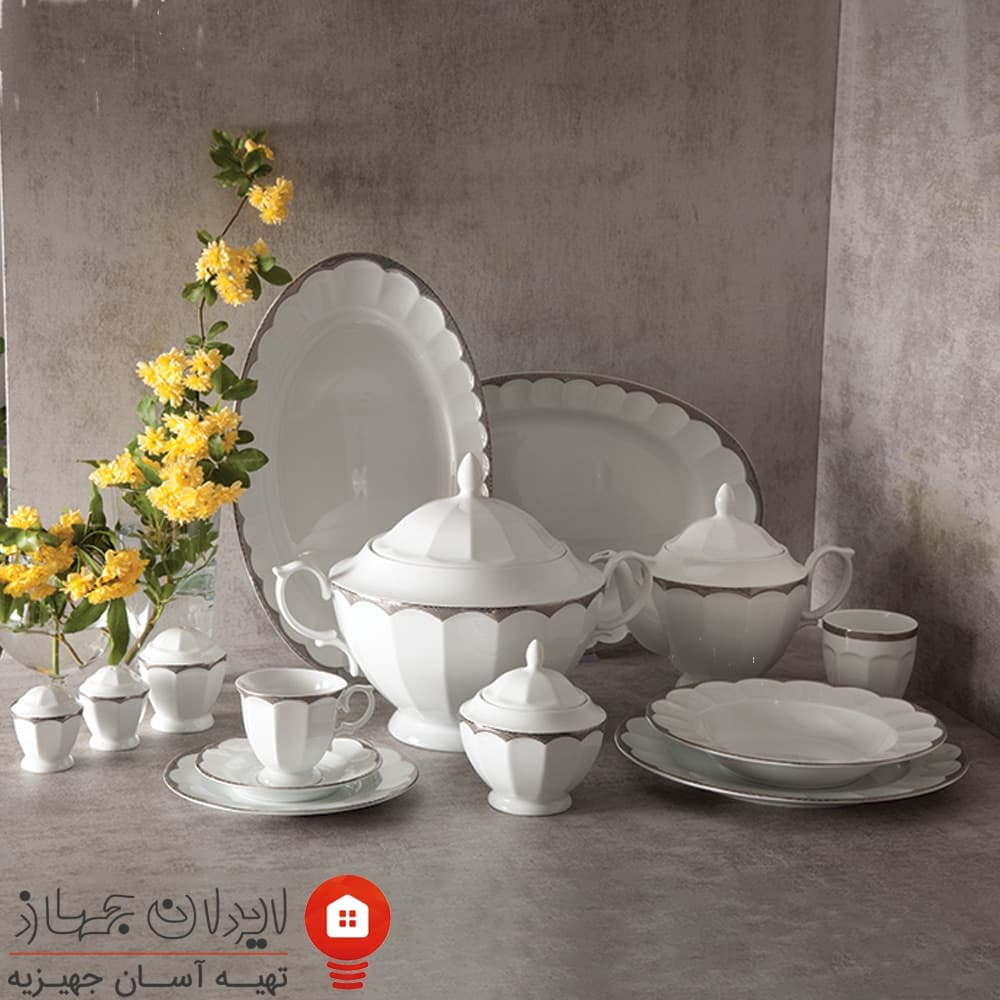 سرویس چینی ایساتیس پلاتینی نئوکلاسیک 103 پارچه 12 نفره — تصویر ۷