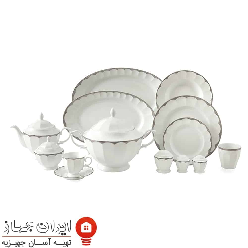 سرویس چینی ایساتیس پلاتینی نئوکلاسیک 103 پارچه 12 نفره