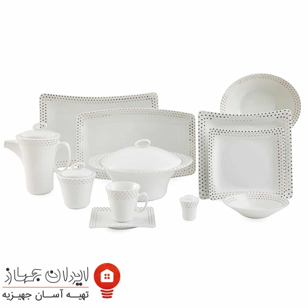 سرویس چینی اسپاتی پلاتینی وینچی 97 پارچه 12 نفره