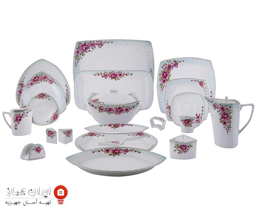 سرویس چینی پردیس کاشان سری آلما فیروزه ای 12 نفره