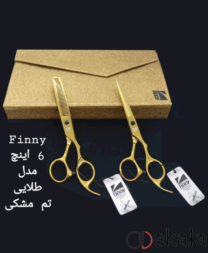 ست قیچی آرایشگری فینی 6 طلایی تم مشکی
