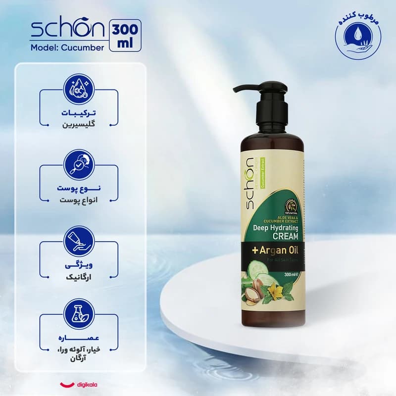 کرم مرطوب کننده پمپی آلوئه ورا و خیار شون 300میلی لیتر — تصویر ۲
