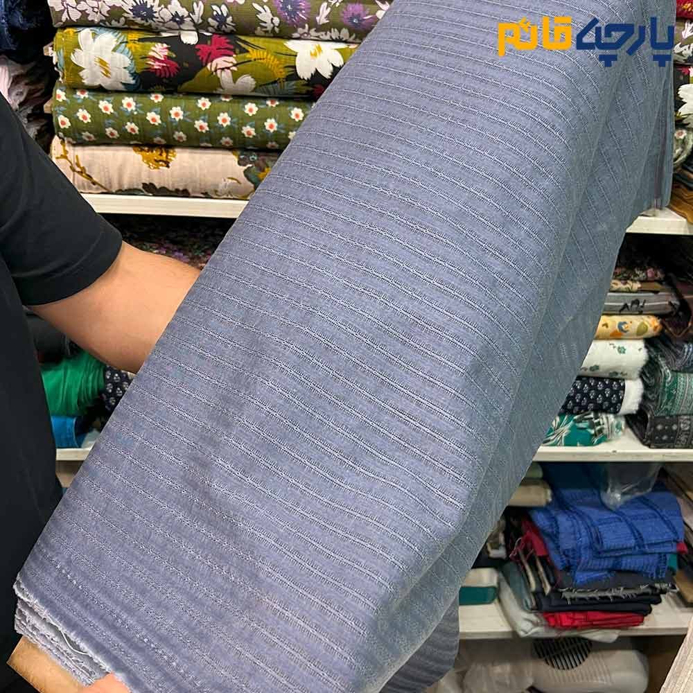 پارچه لینن طرحدار طرح از خود کره ای رنگ آبی جین کد ۶423