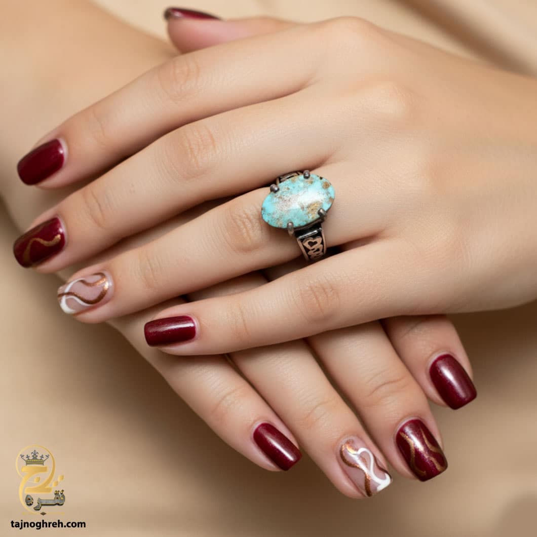 انگشتر نقره زنانه با سنگ فیروزه نیشابور مدل RSW F57 — تصویر ۲