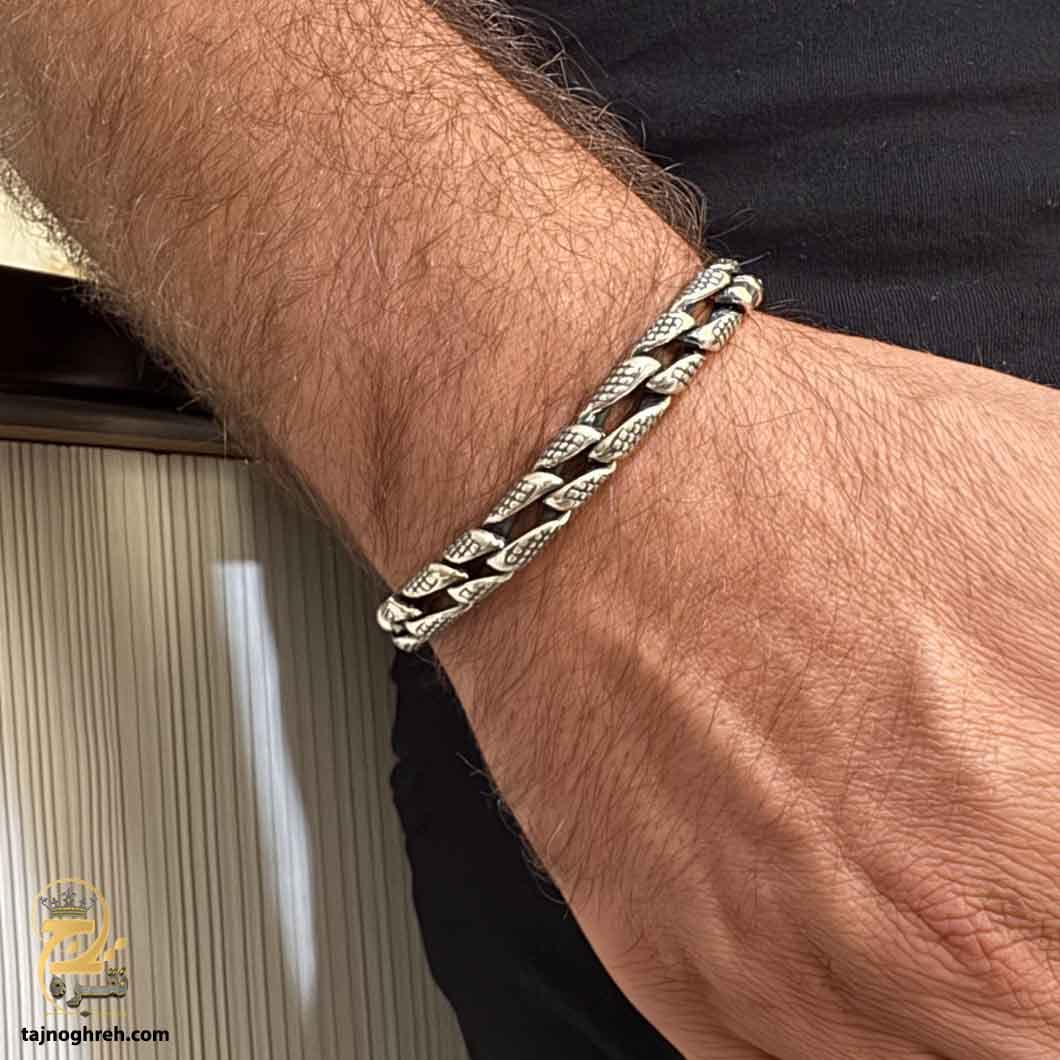 دستبند نقره ماری مردانه لاکچری سنگین مدل BSM B65 — تصویر ۲