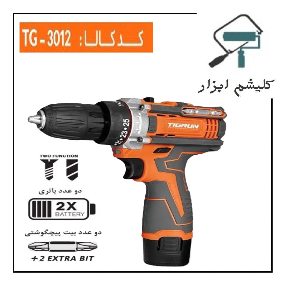 دریل شارژی 12 ولت دو باتری تیگران TG_3012