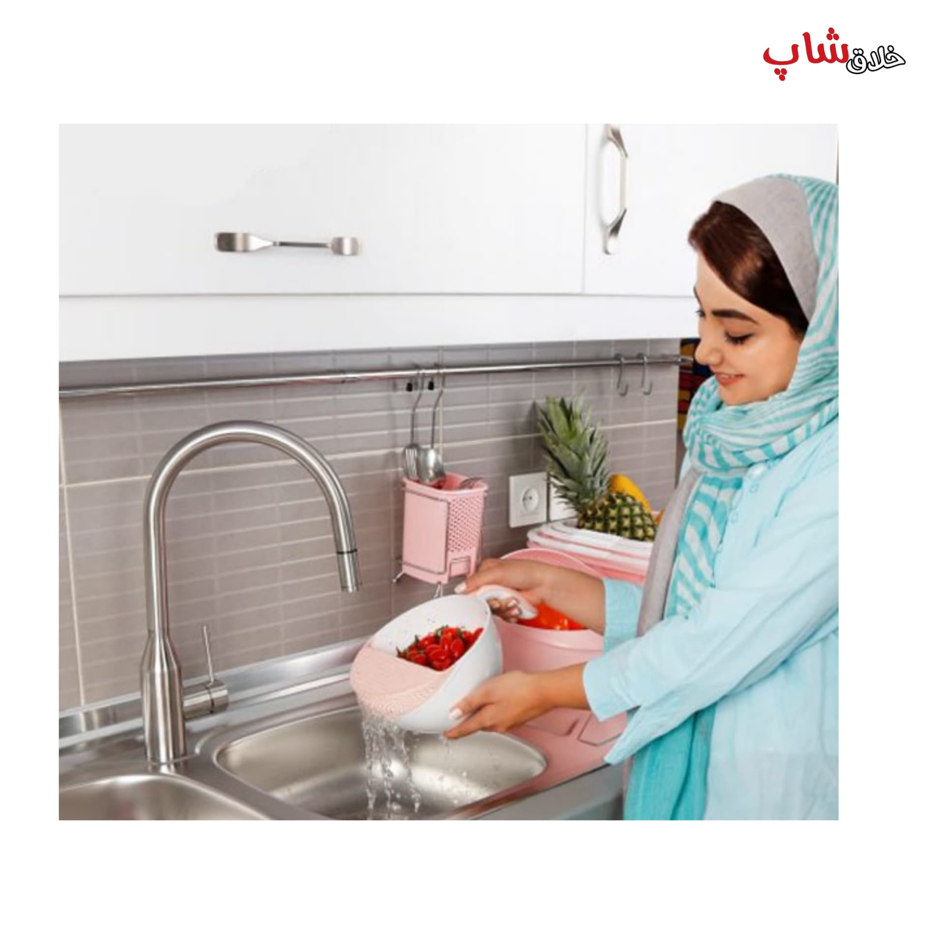 آبکش برنج و میوه شوی دسته دار کد A03 — تصویر ۲