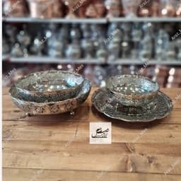سرویس پذیرایی مسی گلبرگ سه پایه کروم زنجان(ست 4 تیکه میوه شکلات شیرینی آجیل خوری مسی)رزگل برجسته 3 پایه نقره ای — تصویر ۳