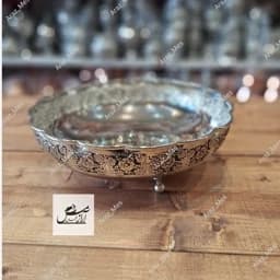 سرویس پذیرایی مسی گلبرگ سه پایه کروم زنجان(ست 4 تیکه میوه شکلات شیرینی آجیل خوری مسی)رزگل برجسته 3 پایه نقره ای — تصویر ۴
