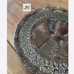 سرویس پذیرایی مسی گلبرگ سه پایه کروم زنجان(ست 4 تیکه میوه شکلات شیرینی آجیل خوری مسی)رزگل برجسته 3 پایه نقره ای — تصویر ۶