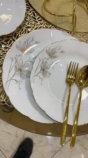 سرویس ارکوپال نیلوفری ژالین لب طلا (پسکرایه) 26پارچه 6 نفره سرویس لب طلایی کنگره ای سرویس لب طلایی طلاکوب