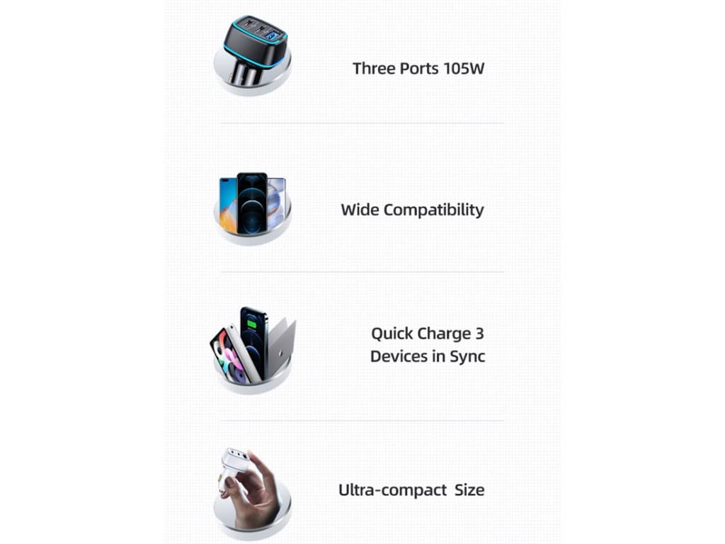 شارژر فندکی فست شارژ یوسمز USAMS C24 105W 3 Ports Car Charger Quick Charge US-CC141 — تصویر ۵