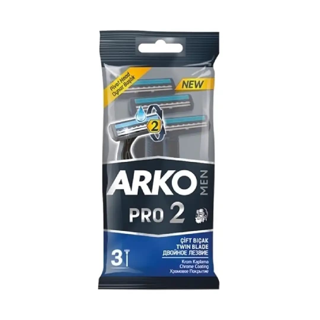 تیغ یکبار مصرف مردانه دو لبه صابون دار آرکو 3 عددی/Arko Mens 2 Blade Disposable Razor with Soap Strip 3 pcs