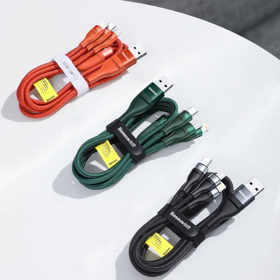 کابل سه سر بیسوس Baseus Flash Series 2 for 3 Data Cable CA2T3 USB/Type-C توان 100w طول 1.2 متر — تصویر ۳
