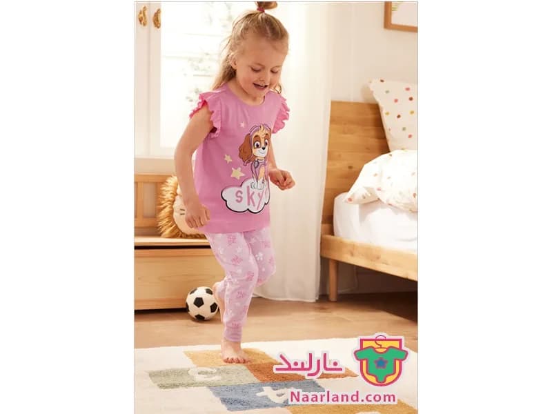 ست تیشرت شلوار paw patrol صورتی طرح شبنما سگهای نگهبان — تصویر ۴