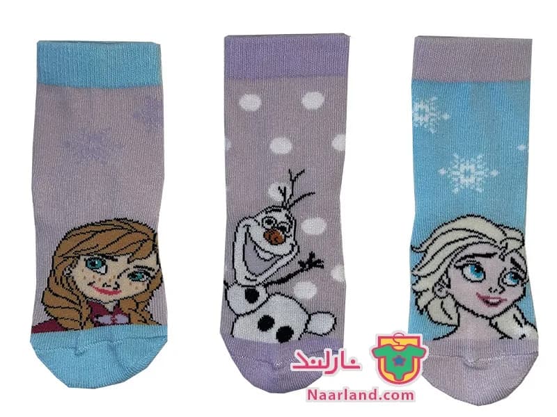 مجموعه 3 جفتی جوراب نخی Frozen آلمان یاسی آسمانی طرح السا و انا — تصویر ۳