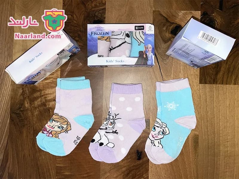 مجموعه 3 جفتی جوراب نخی Frozen آلمان یاسی آسمانی طرح السا و انا — تصویر ۲