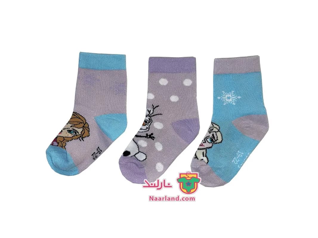 مجموعه 3 جفتی جوراب نخی Frozen آلمان یاسی آسمانی طرح السا و انا