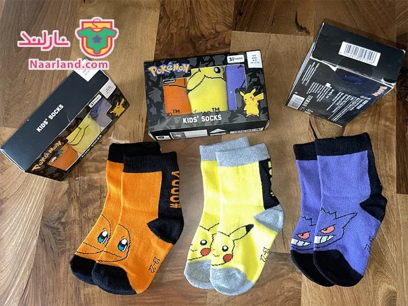 مجموعه 3 جفتی جوراب نخی Pokemon آلمان نارنجی زرد بنفش — تصویر ۲