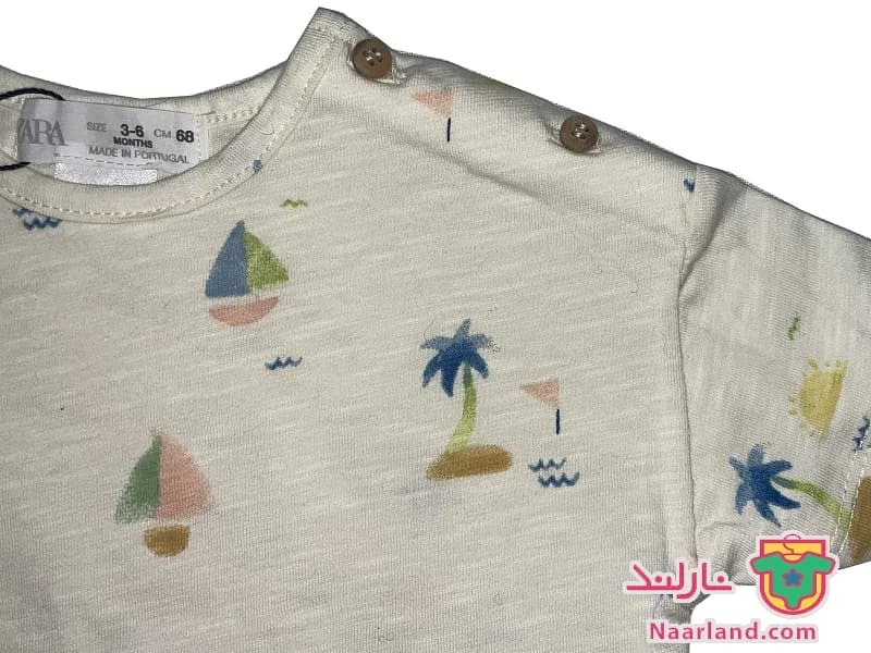 تیشرت نوزادی Zara کرم رنگ طرح نخل — تصویر ۲