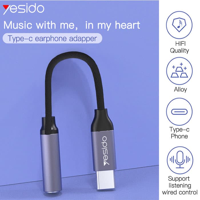 مبدل Aux تایپسی یسیدو YESIDO YAU19 طول 5.5 سانتیمتر — تصویر ۳