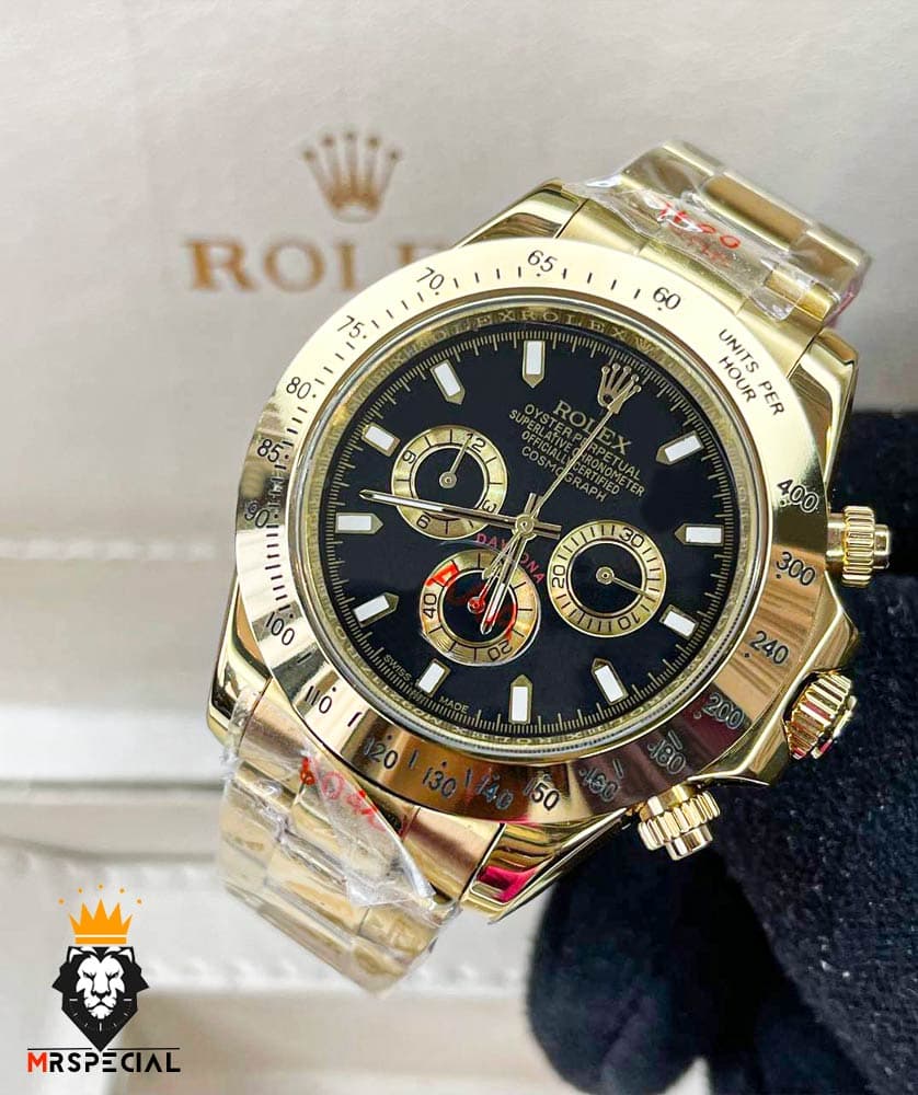 ساعت مردانه رولکس مدل دیتونا کوارتز فول دیت طلایی صفحه مشکی 020245 ROLEX DAYTONA — تصویر ۲