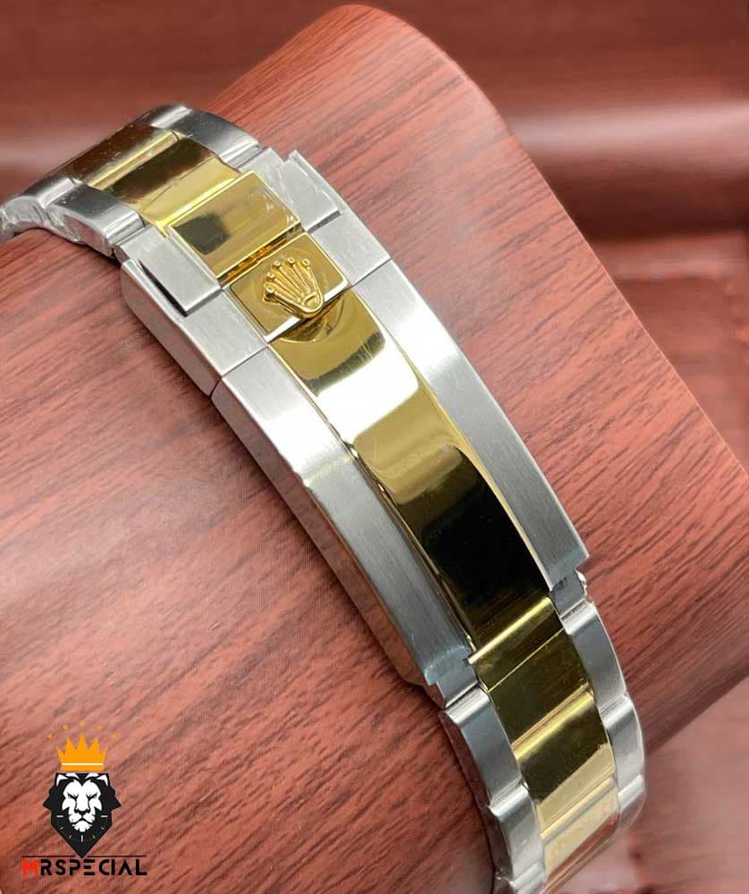 ساعت مردانه رولکس مدل دیتونا کوارتز فول دیت دورنگ طلایی صفحه مشکی 020243 ROLEX DAYTONA — تصویر ۴