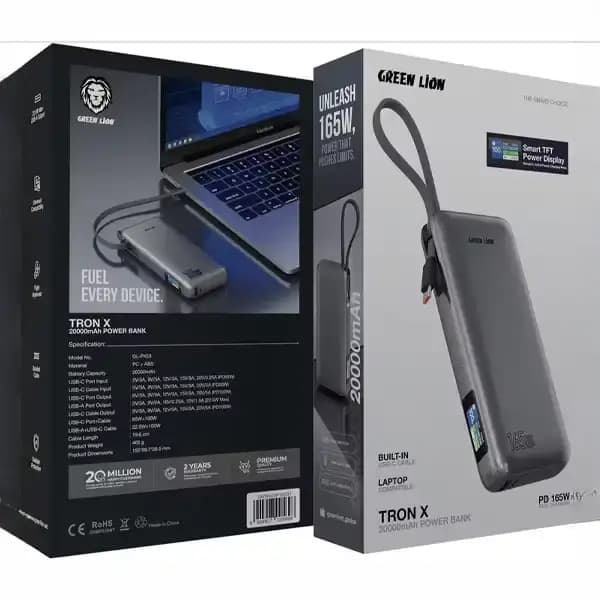 پاروبانک 165 وات 20000 با کابل تایپ سی گرین لاین GNTRX20P165GY — تصویر ۶