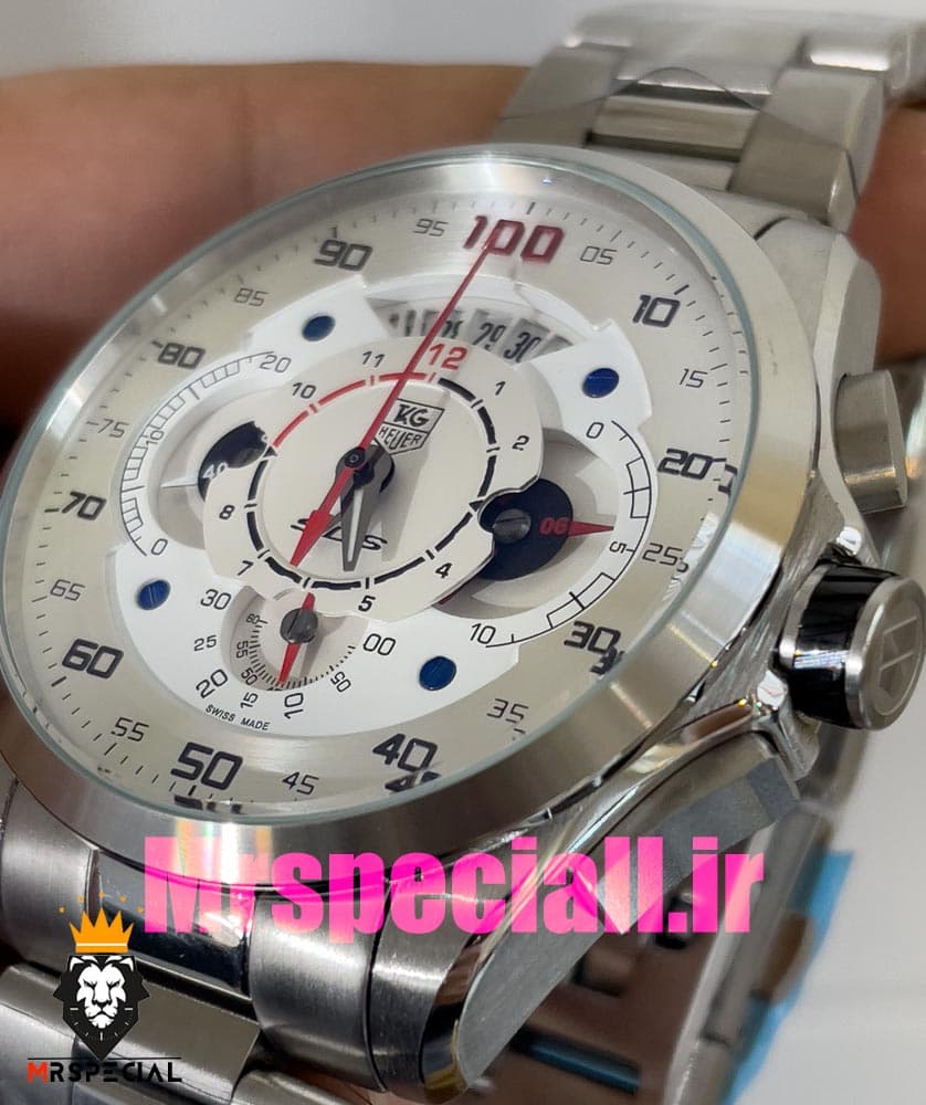 ساعت تگ هویر مردانه مدل مرسدس بنز کرنوگراف استیل صفحه سفید Tag Heuer sls 020196 — تصویر ۴