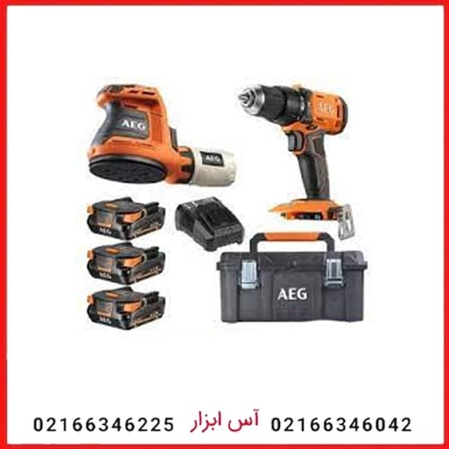 کیت دریل چکشی + سمباده شارژی آاگ مدل BSB18G4-203TBLK3+BEX18-125
