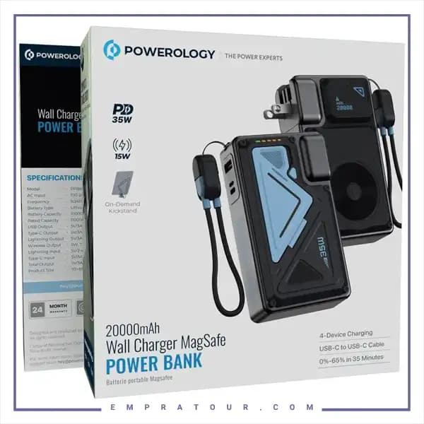 شارژر دیواری و پاوربانک وایرلس20000 پاورولوژی PPBMH104BK — تصویر ۲