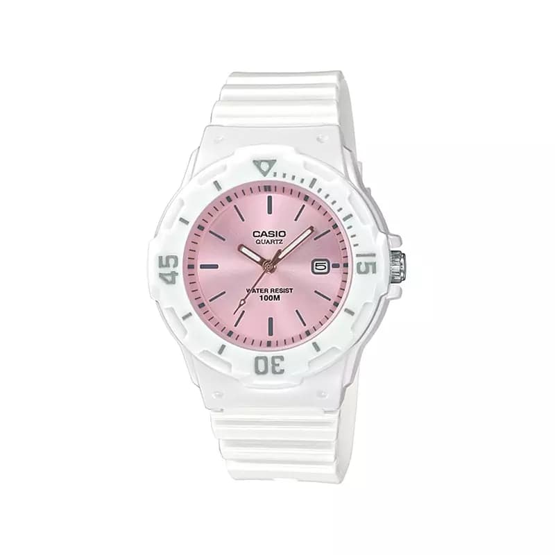 ساعت کاسیو زنانه رابر سفید صفحه صورتی LRW-200H-4E3