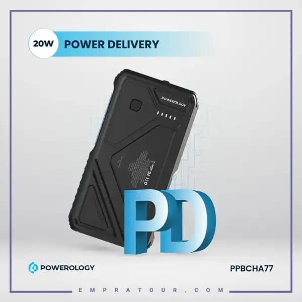 پاوربانک خورشیدی 27000 با کابل متصل پاورولوژی PPBCHA77 — تصویر ۷