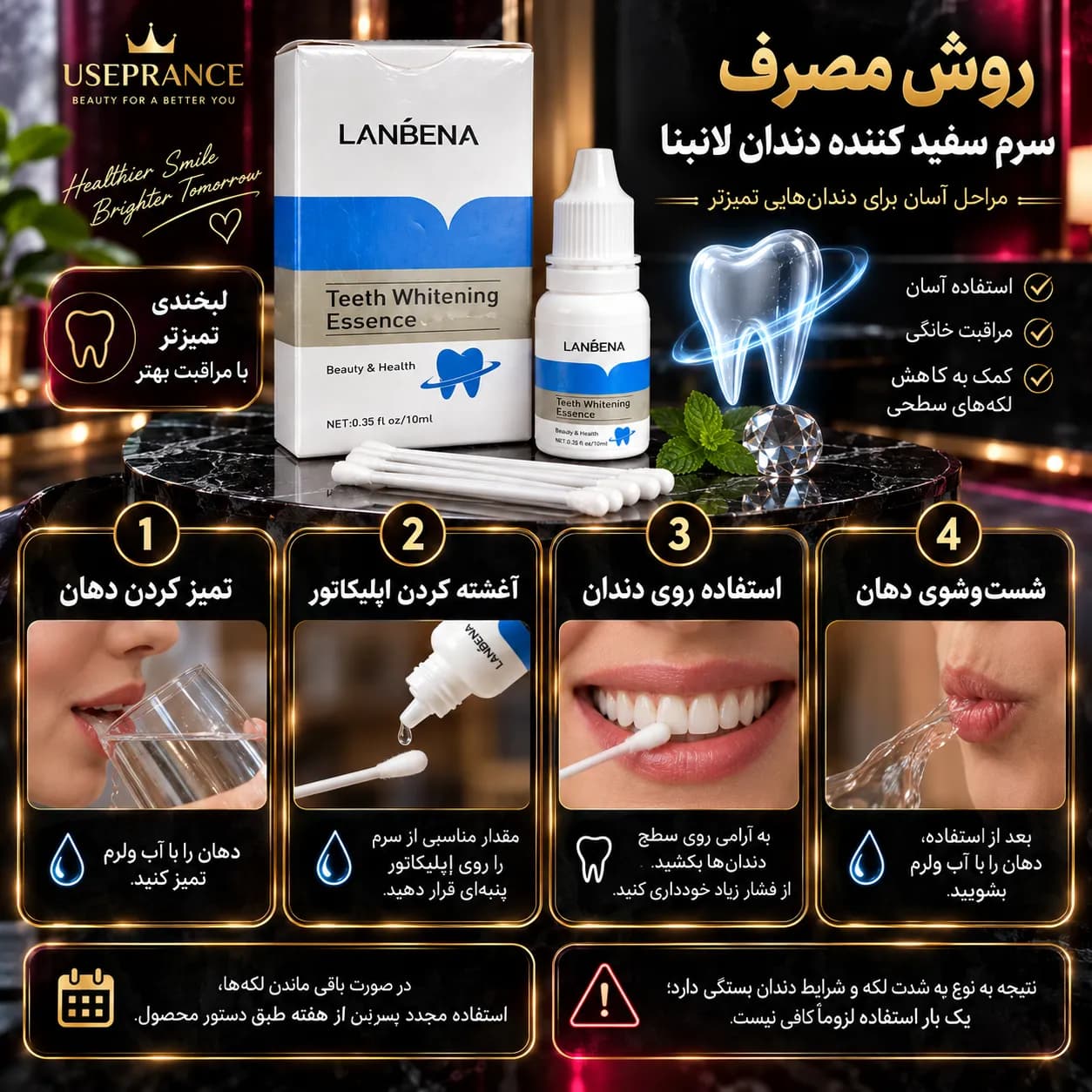 سرم سفید کننده دندان لانبنا 10 میل | بررسی و روش مصرف — تصویر ۳