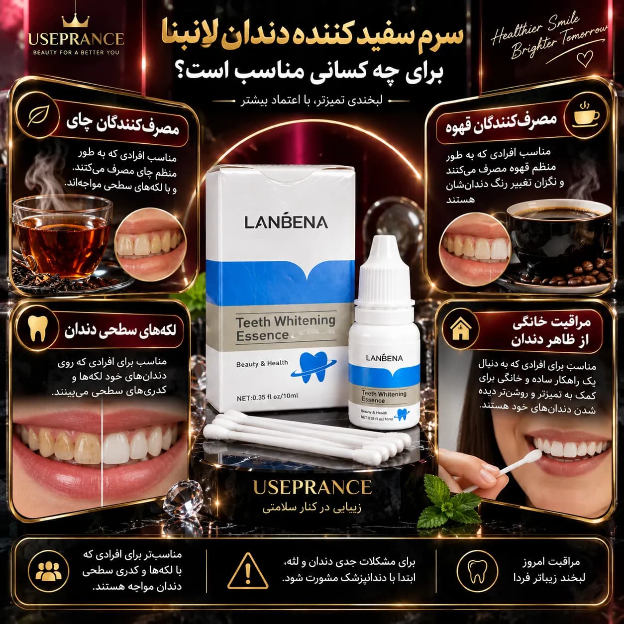 سرم سفید کننده دندان لانبنا 10 میل | بررسی و روش مصرف — تصویر ۵
