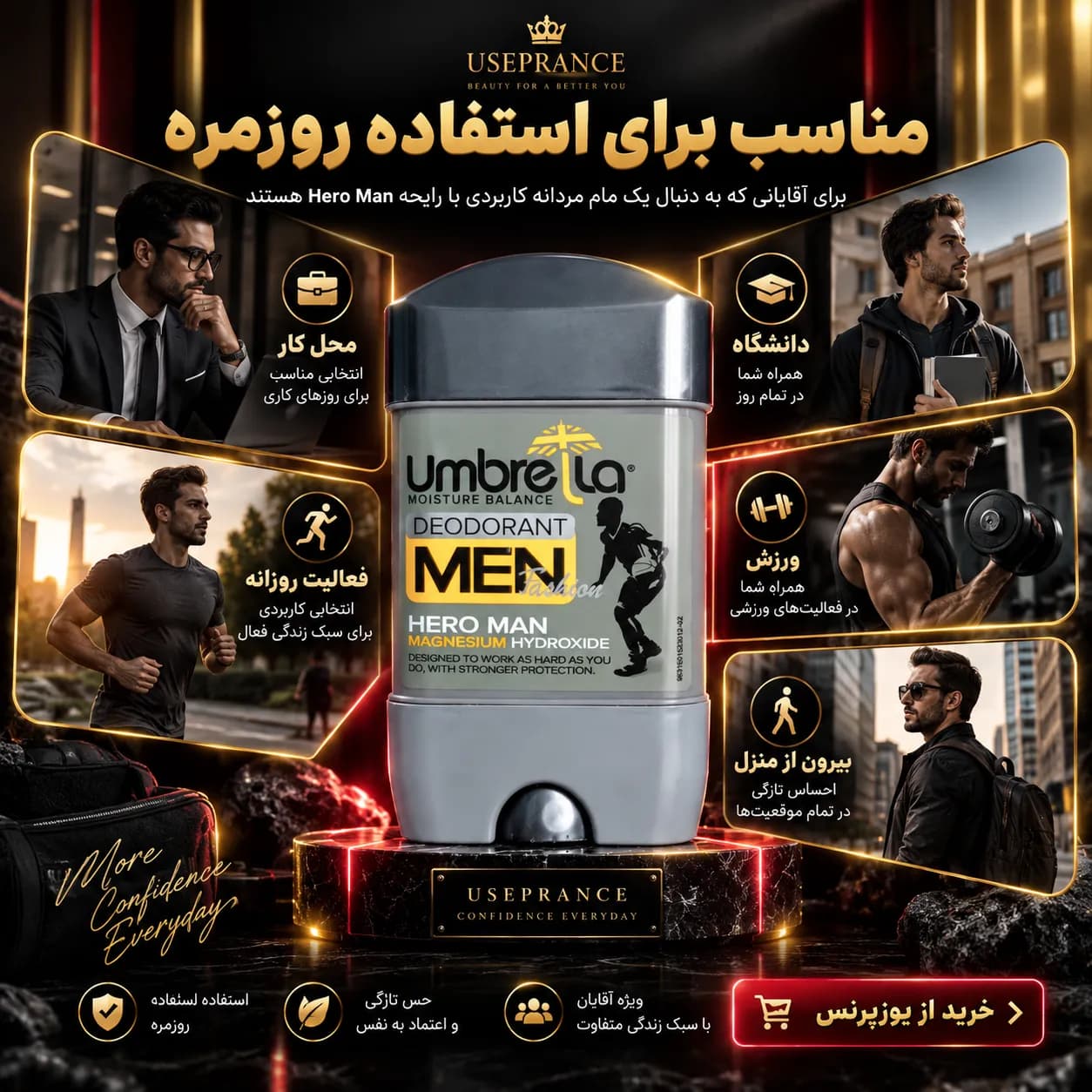 مام آمبرلا Hero Man مدل خاکستری مردانه | بررسی رایحه و ویژگی‌ها — تصویر ۳