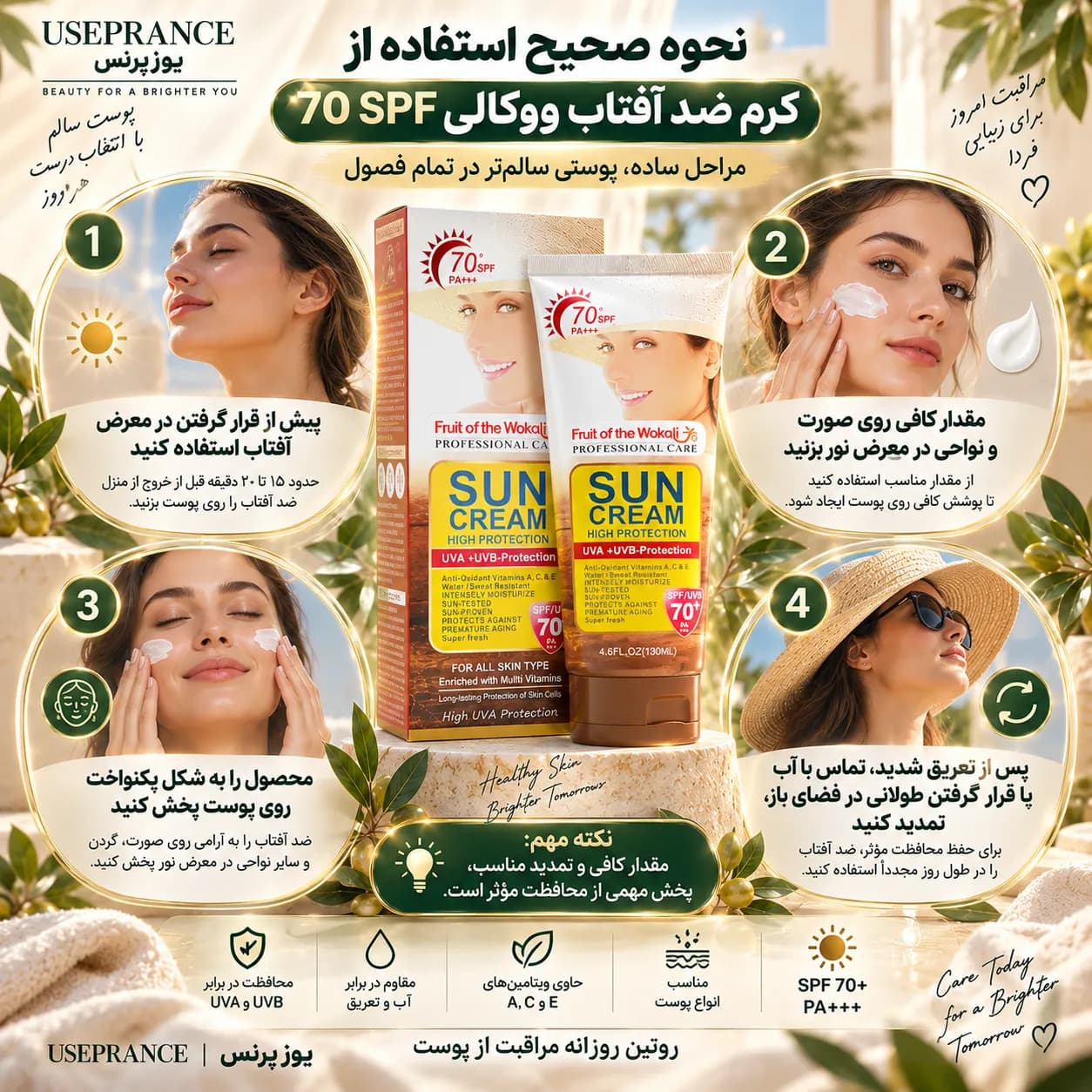 کرم ضد آفتاب ووکالی SPF 70 | محافظت بالا در برابر UVA و UVB — تصویر ۳