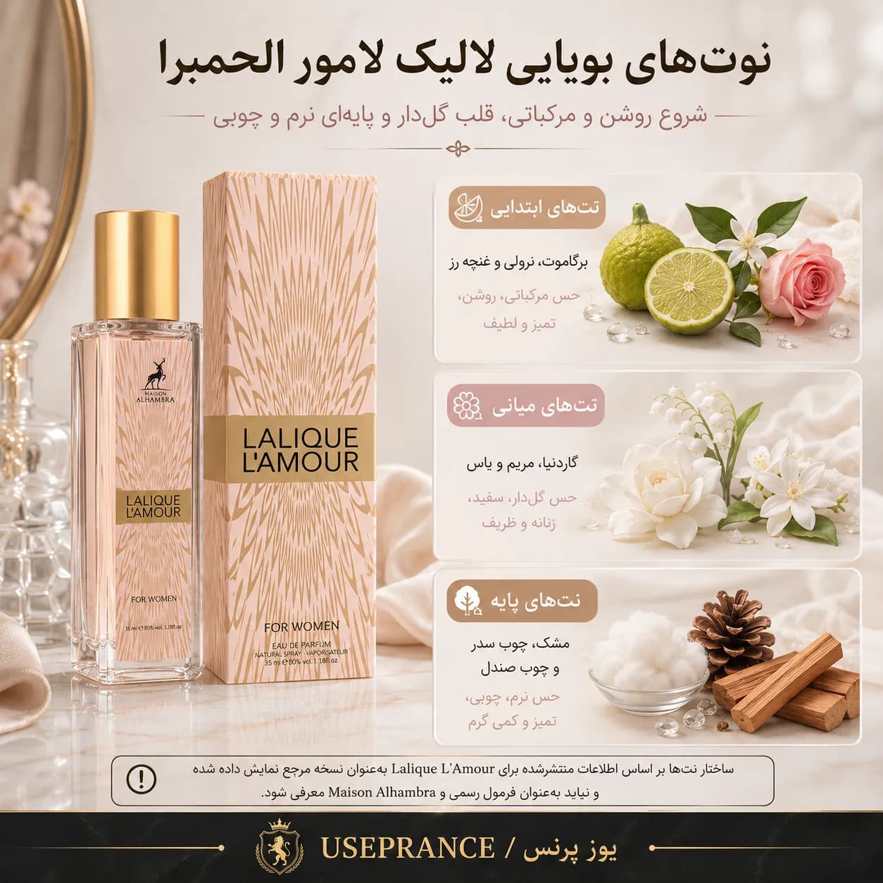 لالیک لامور الحمبرا ۳۵ میل | بررسی رایحه، ماندگاری و ارزش خرید — تصویر ۶
