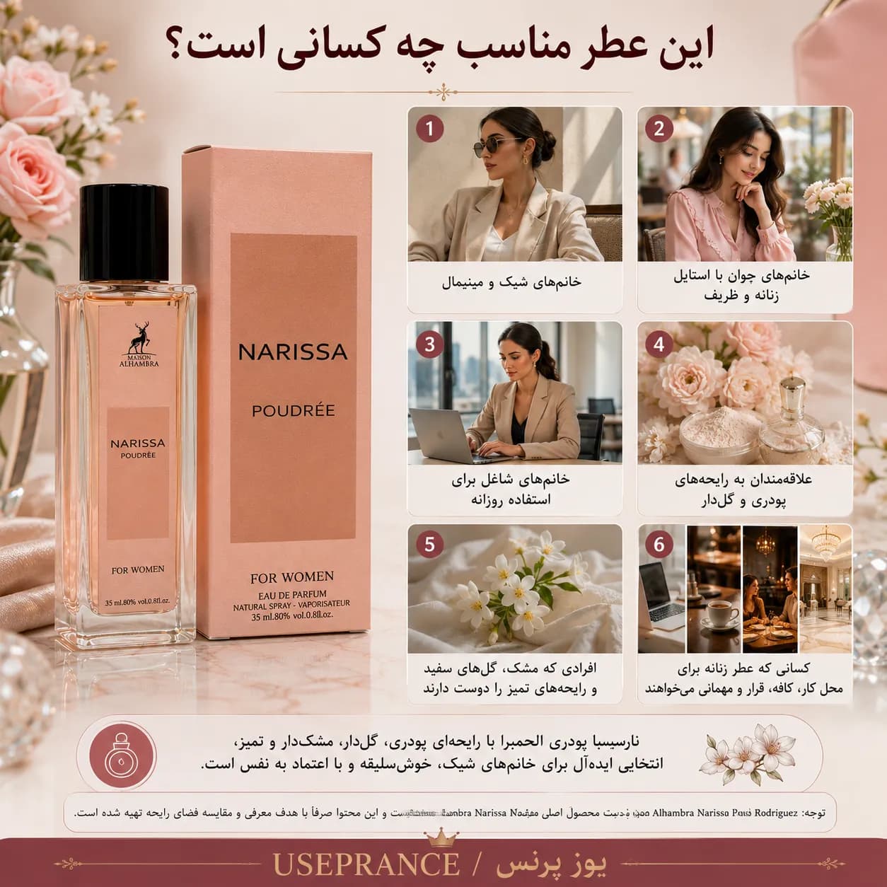 نارسیسو پودری الحمبرا 35 میل | بررسی رایحه، ماندگاری، نت‌ها و ارزش خرید — تصویر ۵