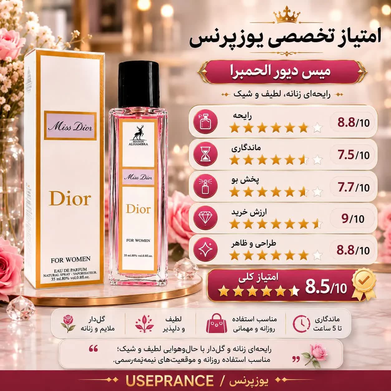 میس دیور الحمبرا ۳۵ میل | بررسی رایحه، ماندگاری و خرید — تصویر ۲