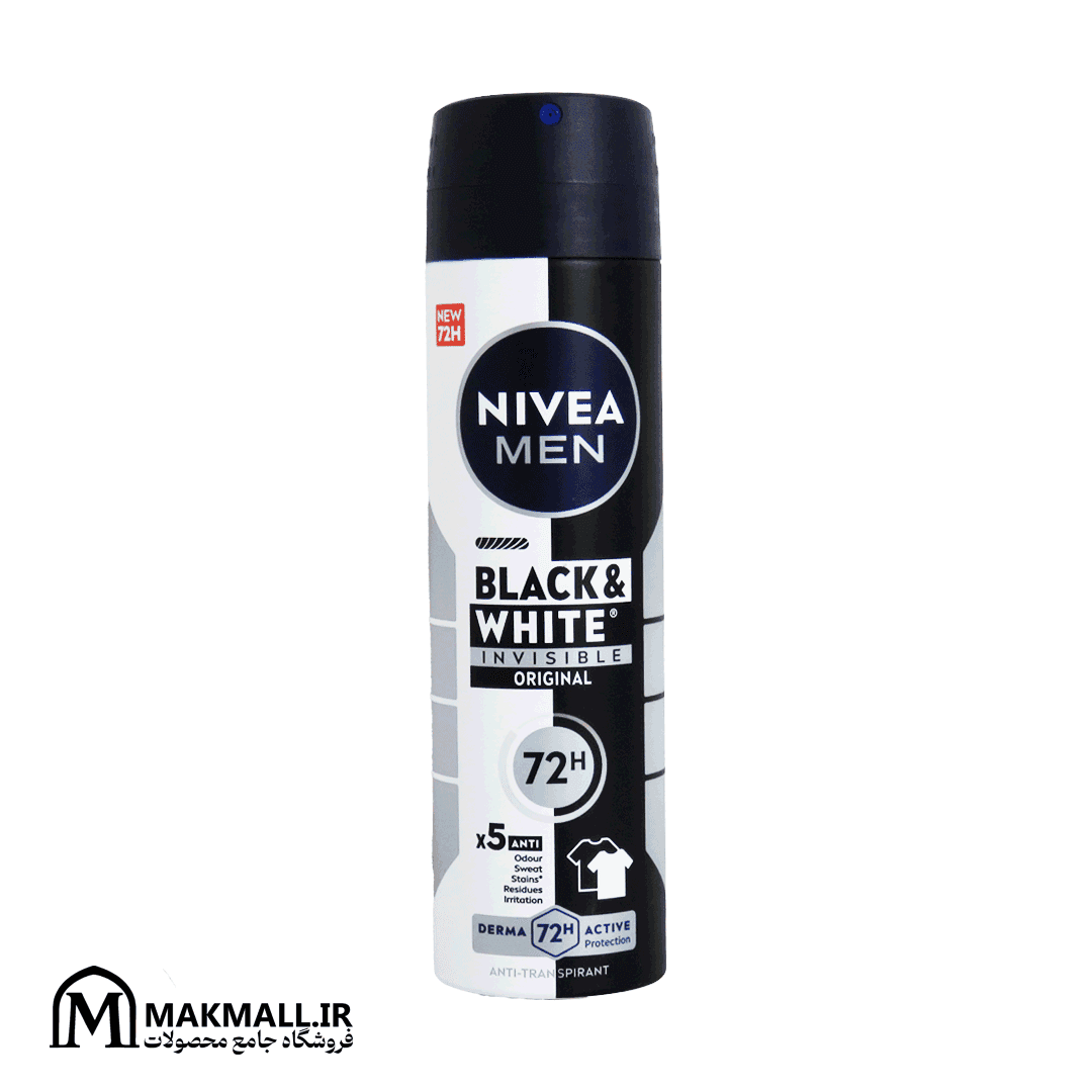اسپری بدن نیوا مردانه بلک اند وایت اینویزیبل 72 ساعته 150 میل | NIVEA MEN Black & White Invisible Original 72h Spray 150ml