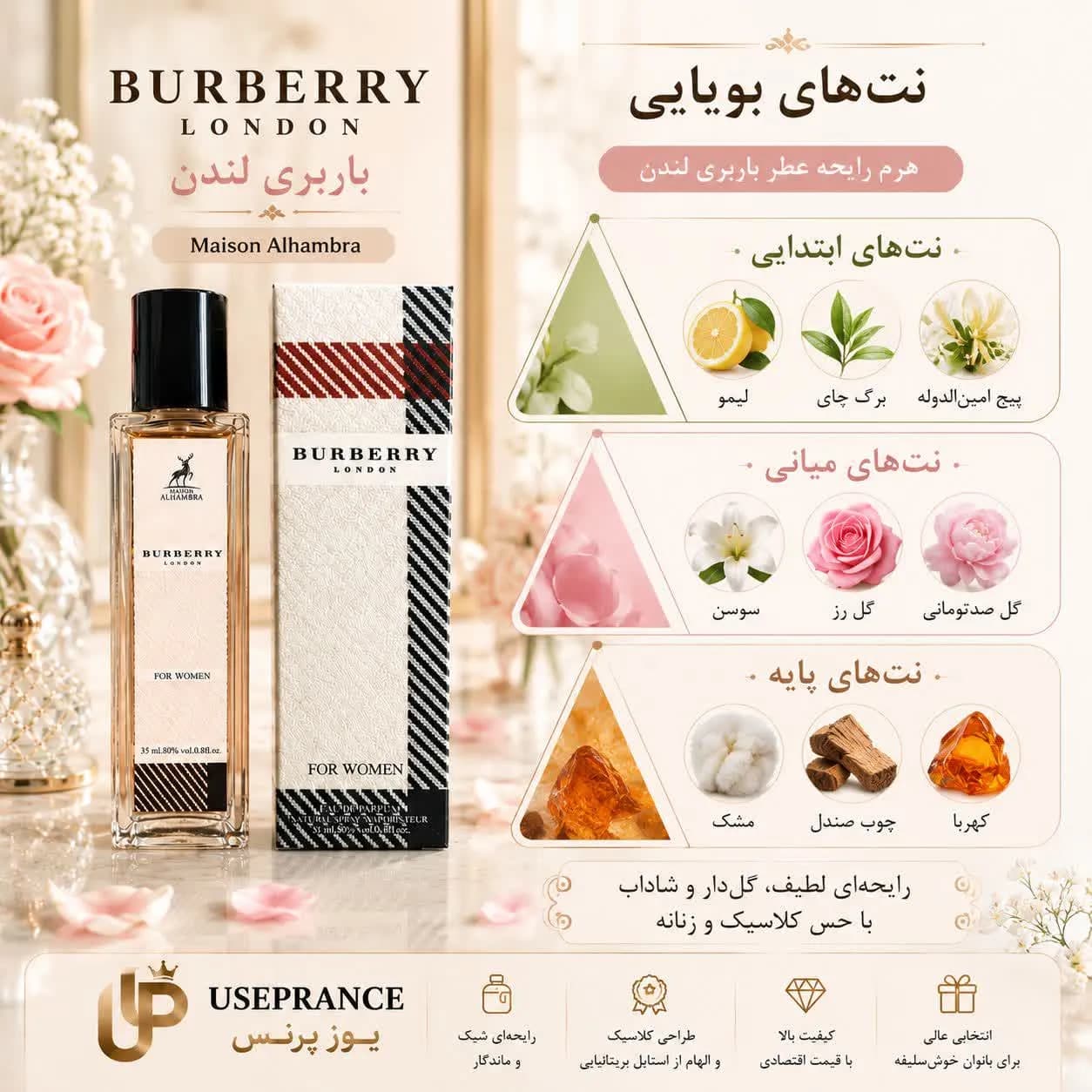 ادکلن باربری لندن الحمبرا زنانه 35 میل | Burberry London با رایحه گل‌دار و شیک — تصویر ۷