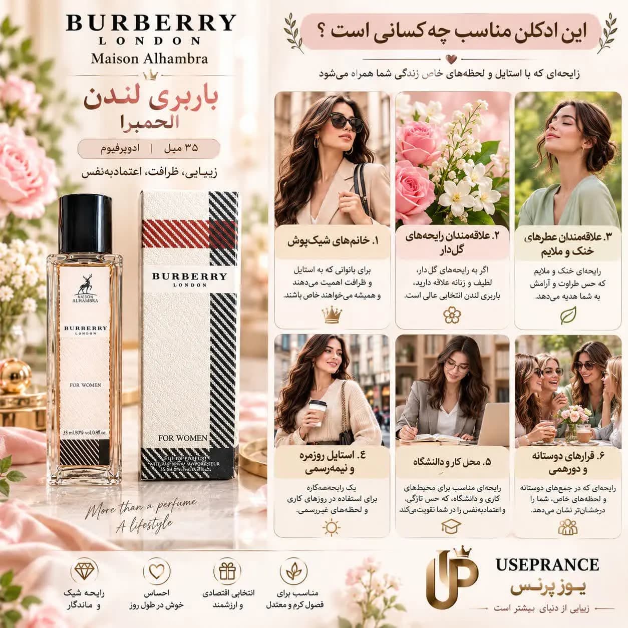 ادکلن باربری لندن الحمبرا زنانه 35 میل | Burberry London با رایحه گل‌دار و شیک — تصویر ۲