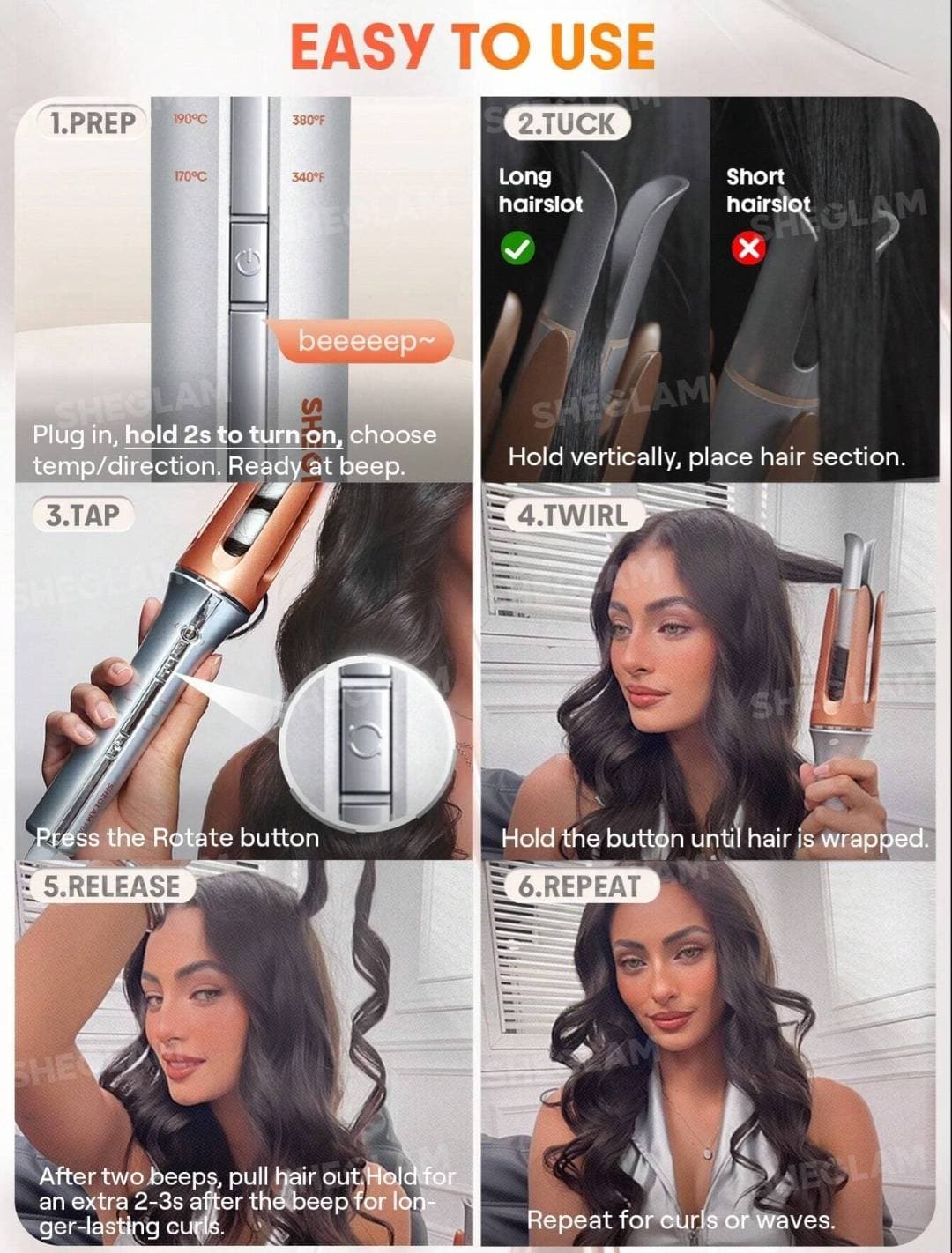 فر کننده مو اتوماتیک شیگلم مدل 32 میلی‌متری SHEGLAM Hair Auto-Curler اصل** — تصویر ۴