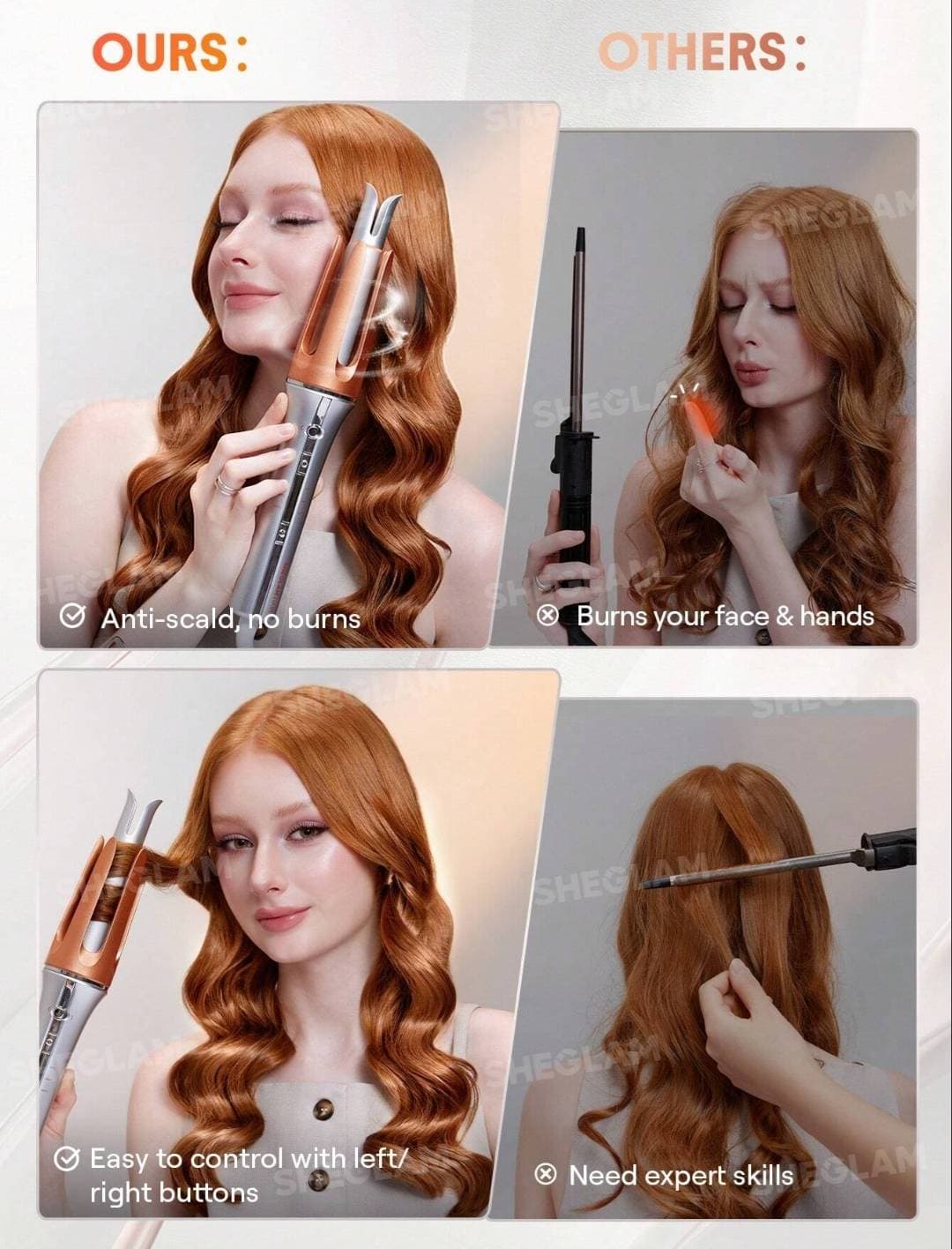 فر کننده مو اتوماتیک شیگلم مدل 32 میلی‌متری SHEGLAM Hair Auto-Curler اصل** — تصویر ۵