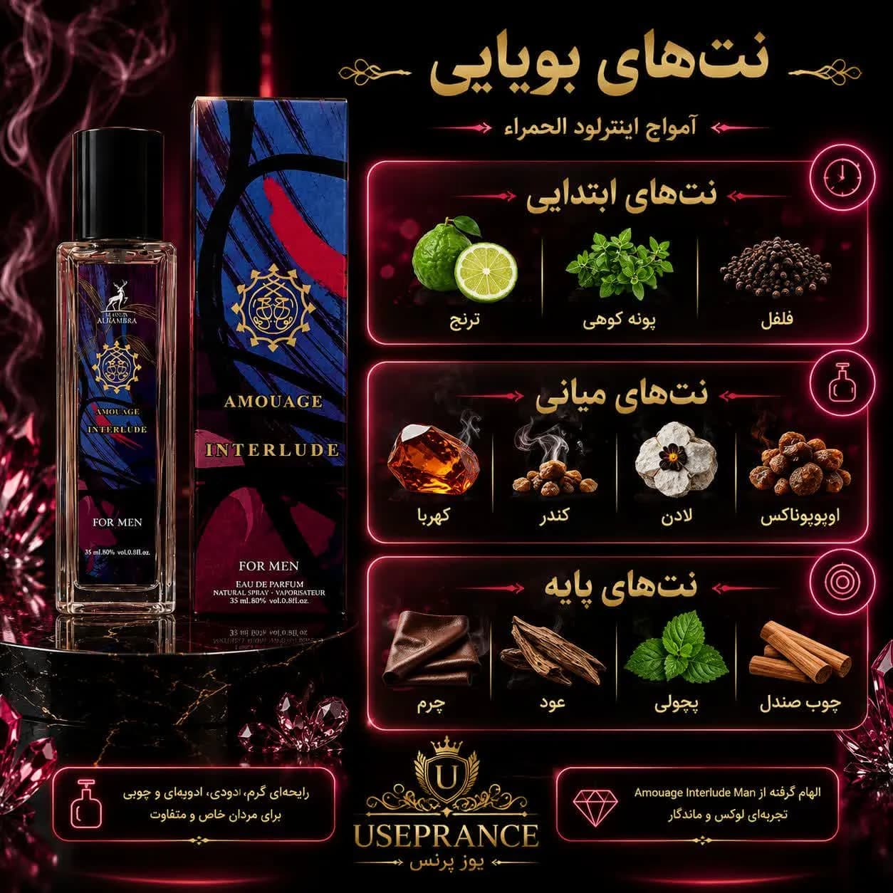 ادکلن آمواج اینترلود الحمبرا 35 میل | بررسی رایحه، ماندگاری و ارزش خرید — تصویر ۳