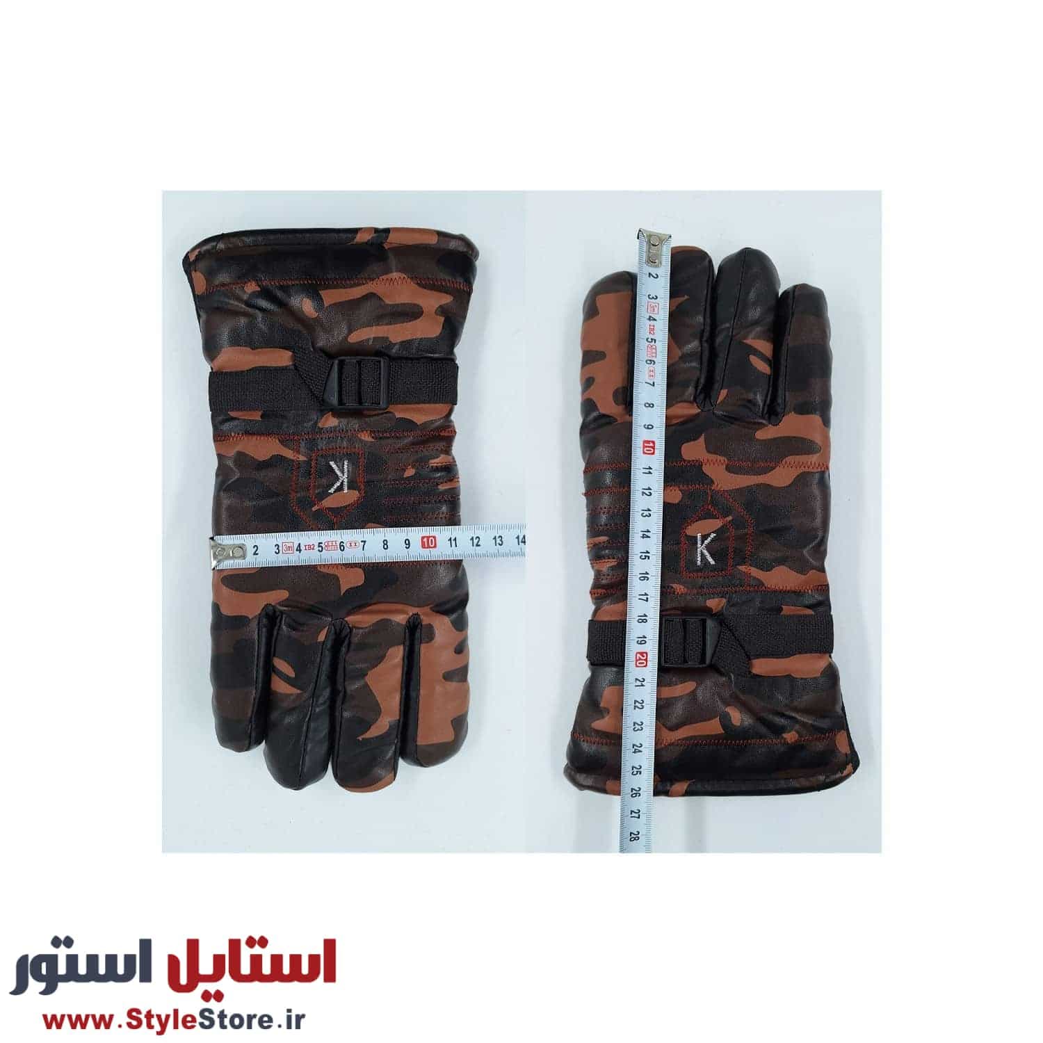 دستکش چرم مردانه مدل چریکی طرح K کد 1518 — تصویر ۲