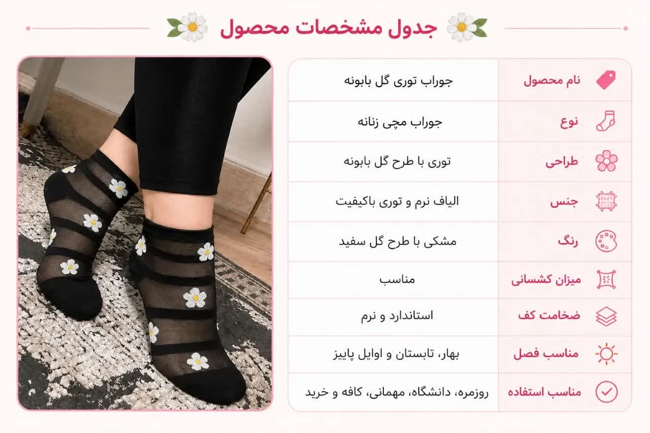 جوراب توری گل بابونه — تصویر ۳