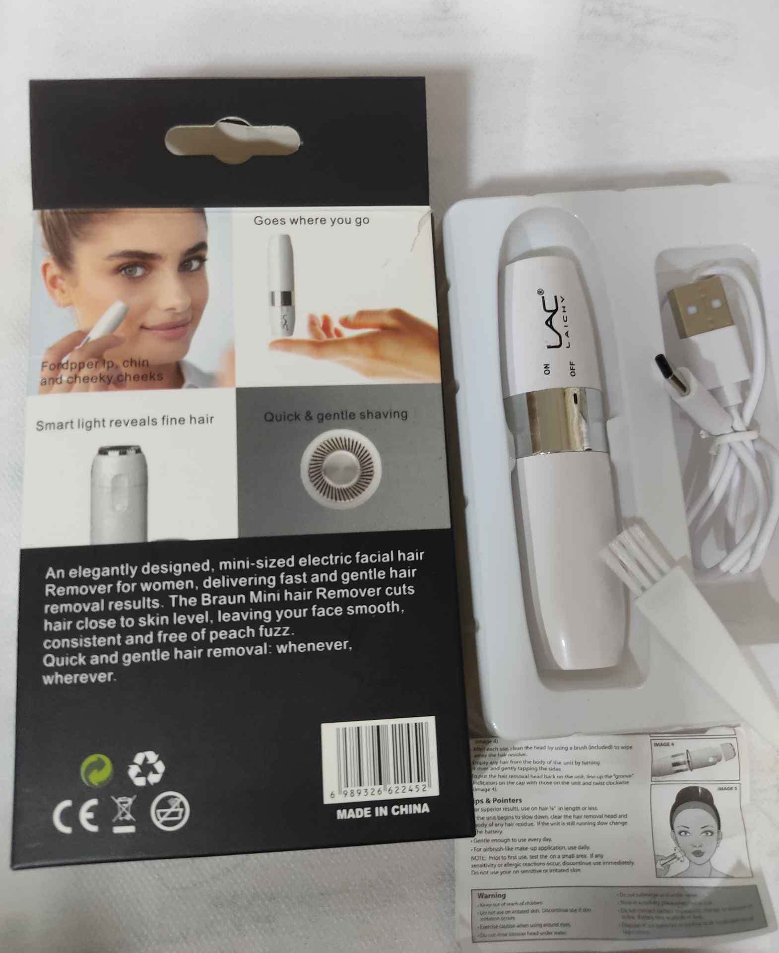 شیور صورت زنانه و اصلاح‌گر موهای زائد لایچی LAICHY مدل L-6005 شارژی رژلبی اورجینال — تصویر ۳